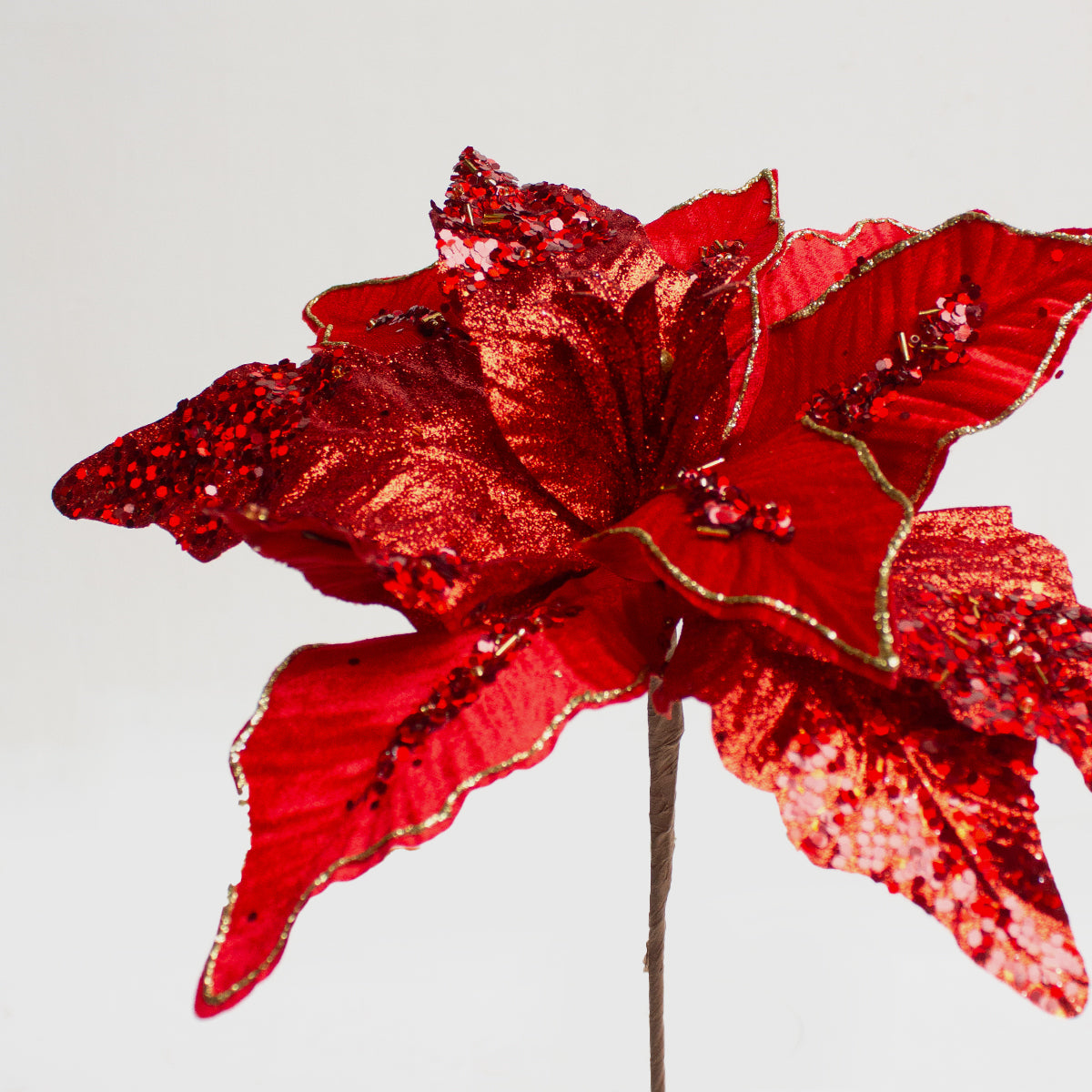 Glittered Poinsettia Red with Gold Lining 34cm