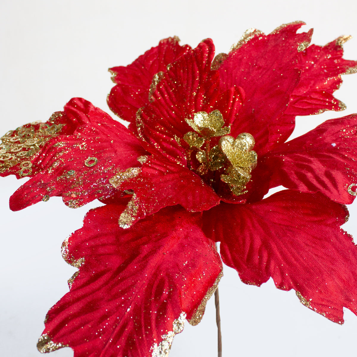 Glittered Poinsettia Red with Gold Sequence 46cm