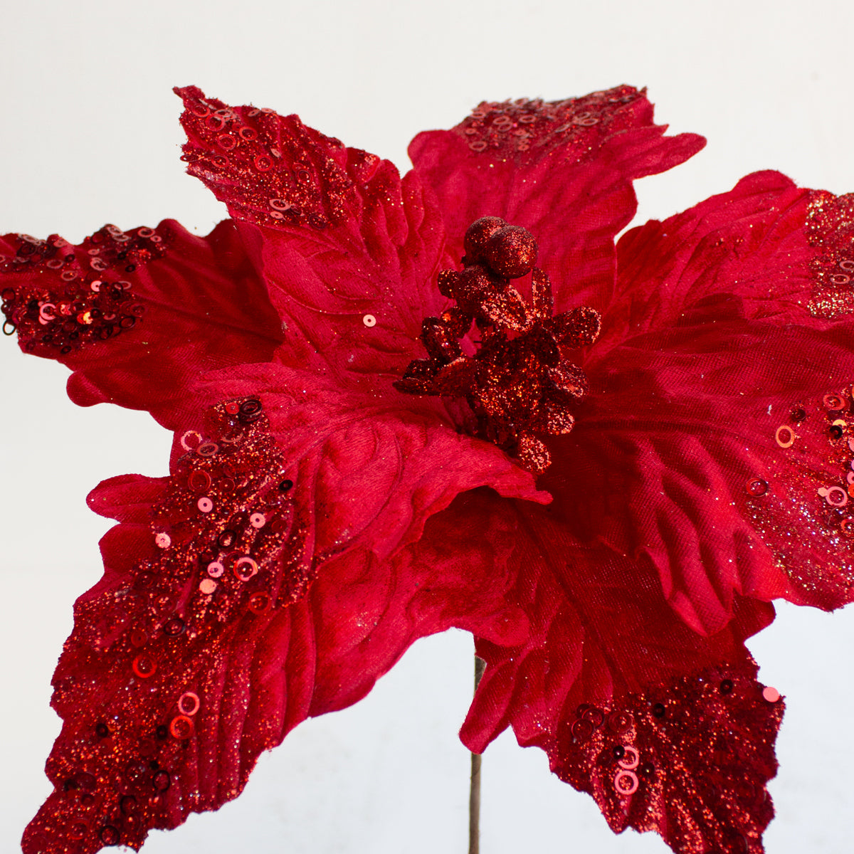 Glittered Poinsettia Red with Sequence 40cm