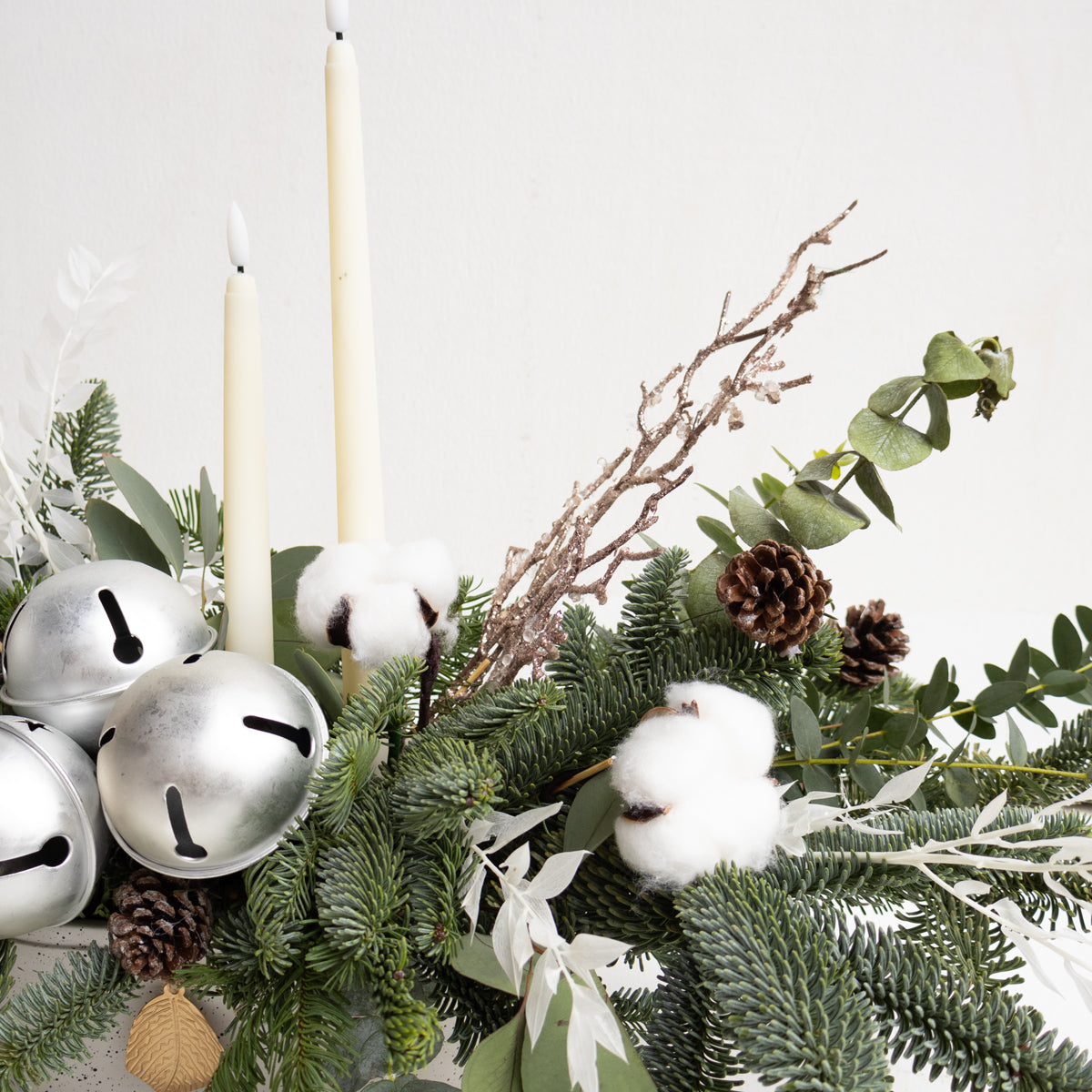 Fresh Pine Long and Low Centerpiece - White