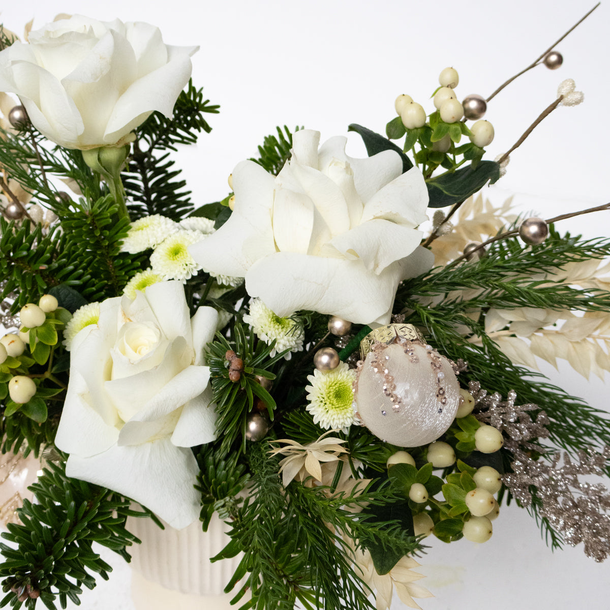 Gilded Simplicity Real Pine & Roses Short Vase