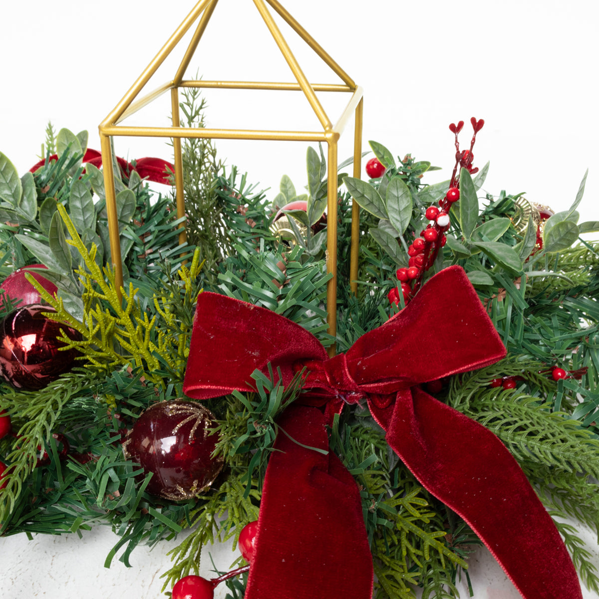 Red Reverie Centerpiece with Lantern Candle Holder