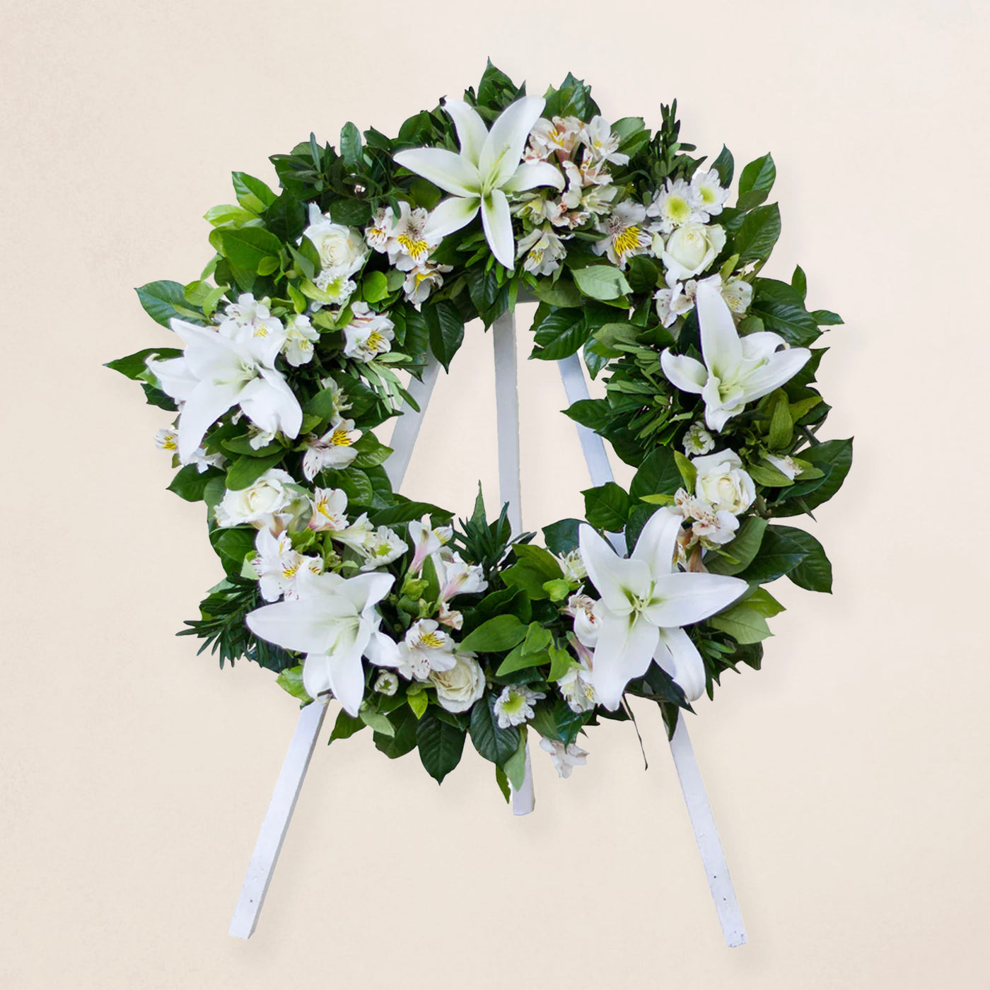 white lily funeral wreath Mini Lily Sympathy Flower Wreath