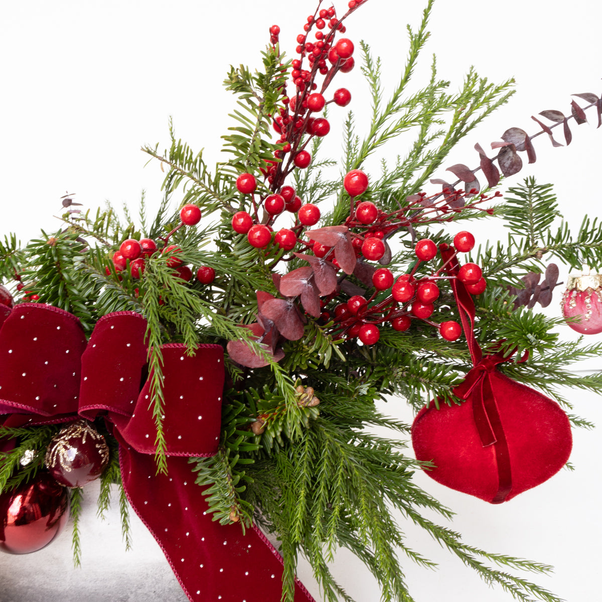 Red Reverie Real Pine Long & Low Centerpiece