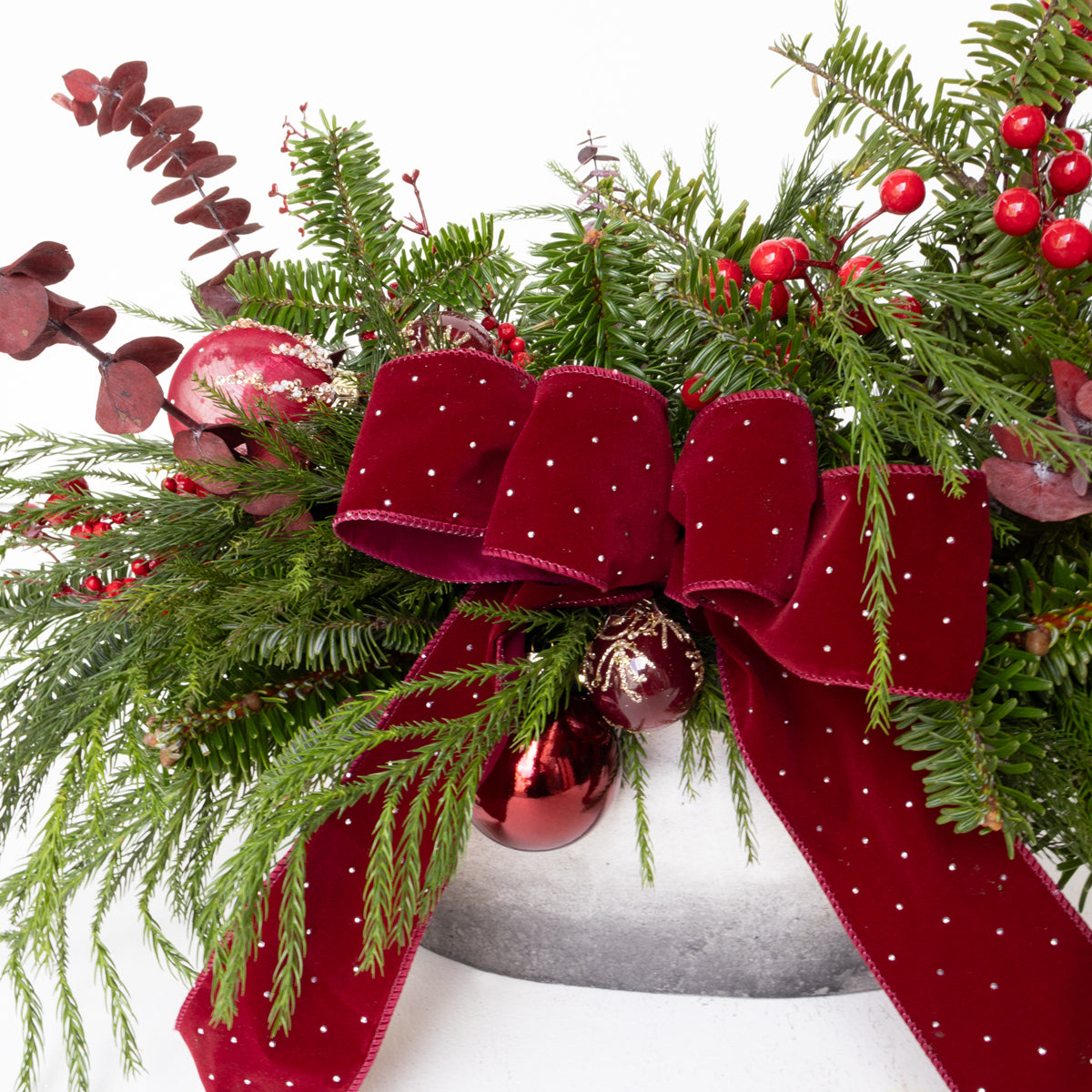 Red Reverie Real Pine Long & Low Centerpiece