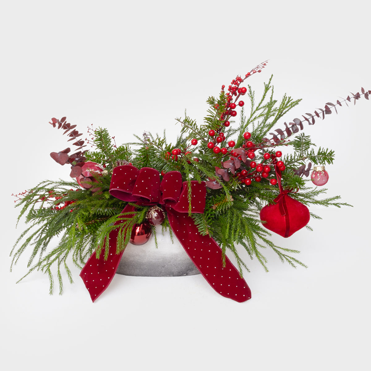 Red Reverie Real Pine Long & Low Centerpiece