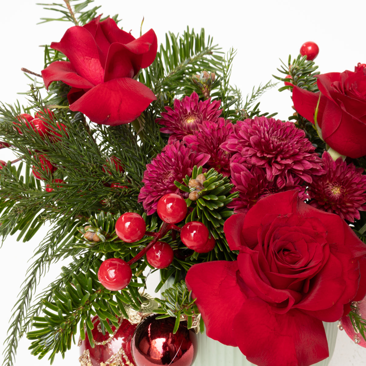 Red Reverie Real Pine & Roses Short Vase