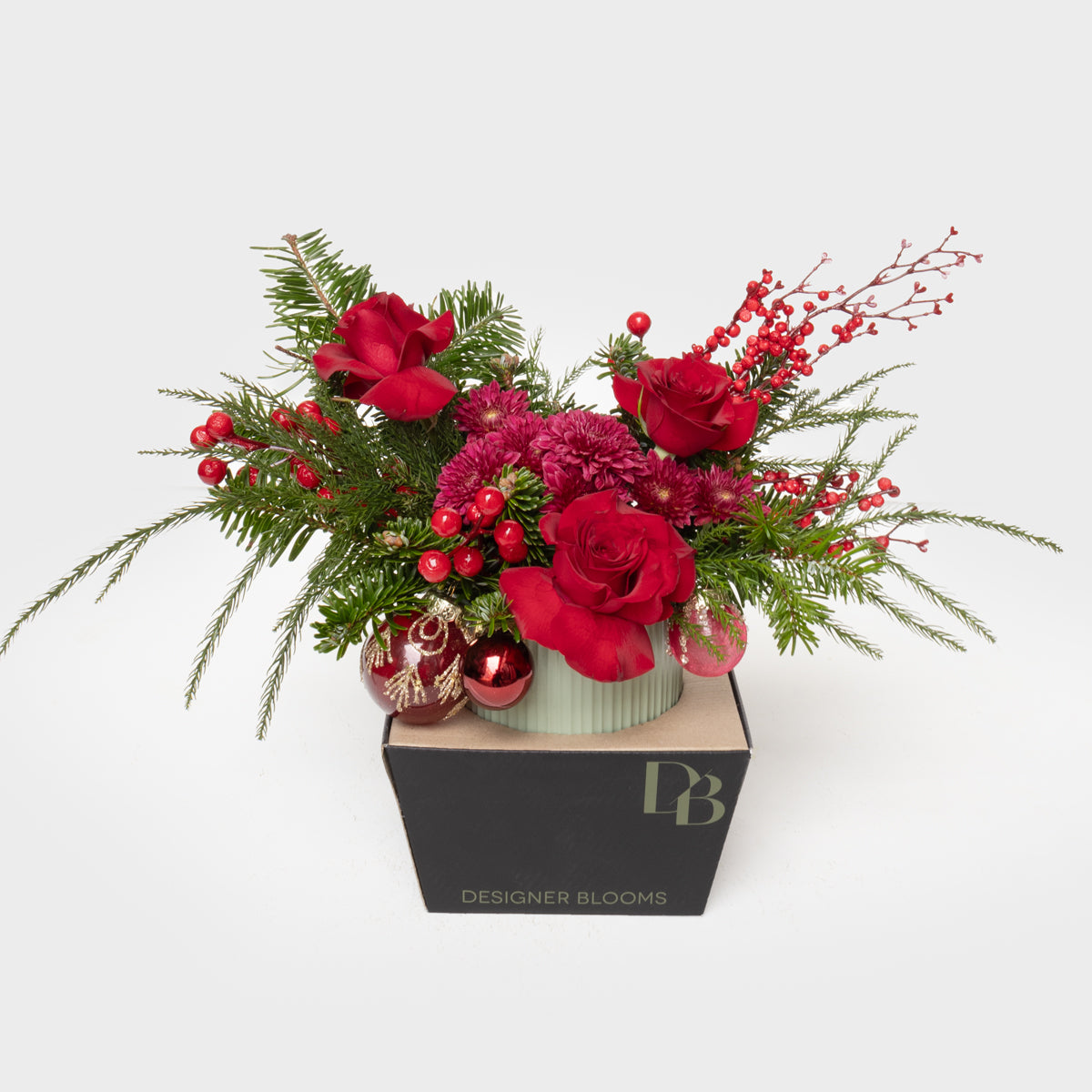 Red Reverie Real Pine & Roses Short Vase