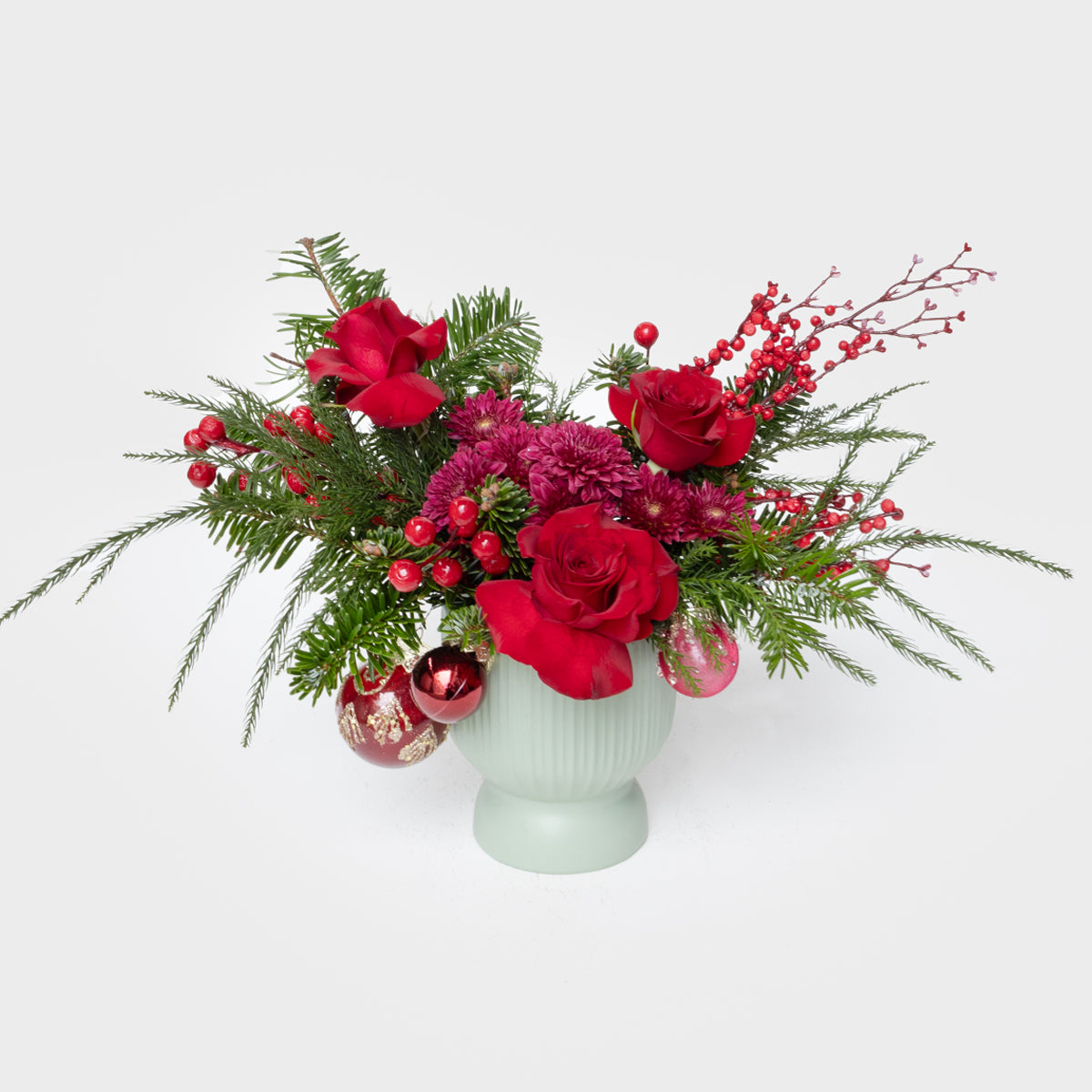 Red Reverie Real Pine & Roses Short Vase