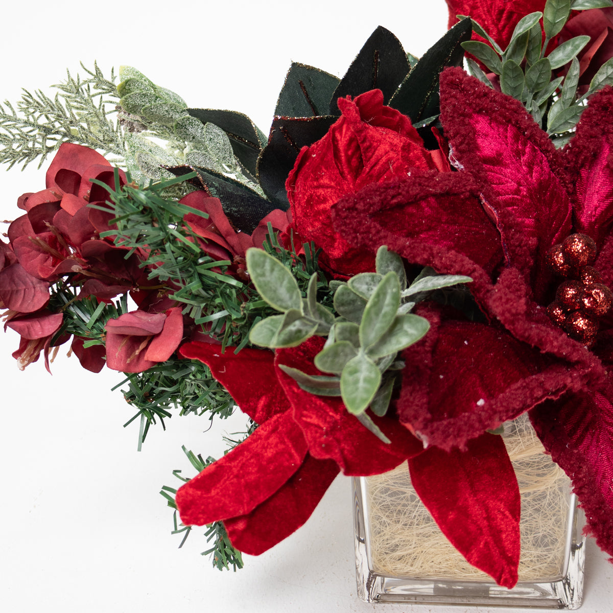 Crimson Evergreen Centerpiece
