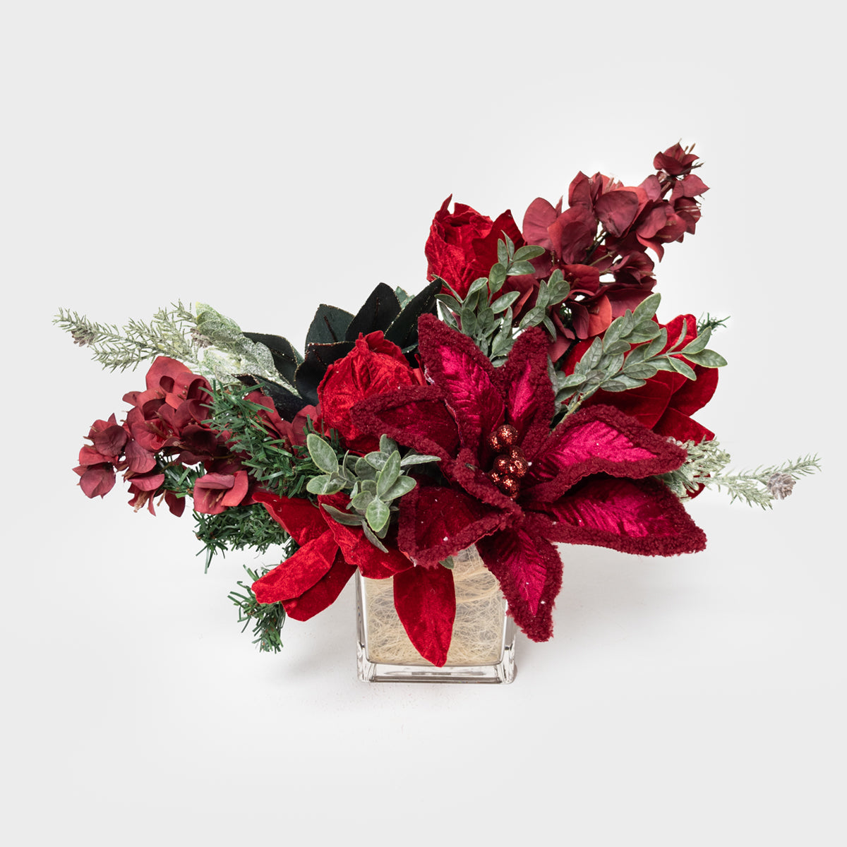 Crimson Evergreen Centerpiece